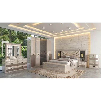 Chambre à coucher Moderne CEDARIS 8 Pièces – Crème et Gris