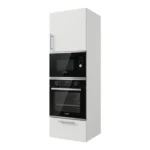 Meuble de cuisine colonne pour appareils électroménagers, 60 cm de large, avec four et micro-ondes intégrés, disponible en blanc ou en noyer. – Image 2