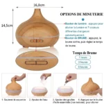 Diffuseur d’arômes élégant aspect bois pour huiles essentielles, éclairage LED de 7 couleurs et minuterie, 300 ml, humidification stylée de la pièce pour votre maison – Image 4