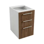 Meuble de cuisine basse, largeur 45 cm, avec trois tiroirs en deux couleurs : blanc ou bois de noyer.