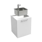 Meuble de cuisine basse, largeur 60 cm, équipé d'un évier et d'un mitigeur, disponible en deux couleurs : blanc ou bois de noyer.