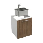 Meuble de cuisine basse, largeur 60 cm, équipé d'un évier et d'un mitigeur, disponible en deux couleurs : blanc ou bois de noyer. – Image 2
