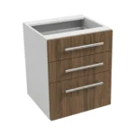 Meuble de cuisine basse, largeur 60 cm, avec trois tiroirs en deux couleurs : blanc ou bois de noyer.