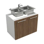 Meuble de cuisine basse, largeur 90 cm, équipé d’un évier et d’un mitigeur, disponible en deux couleurs : blanc ou bois de noyer. – Image 2