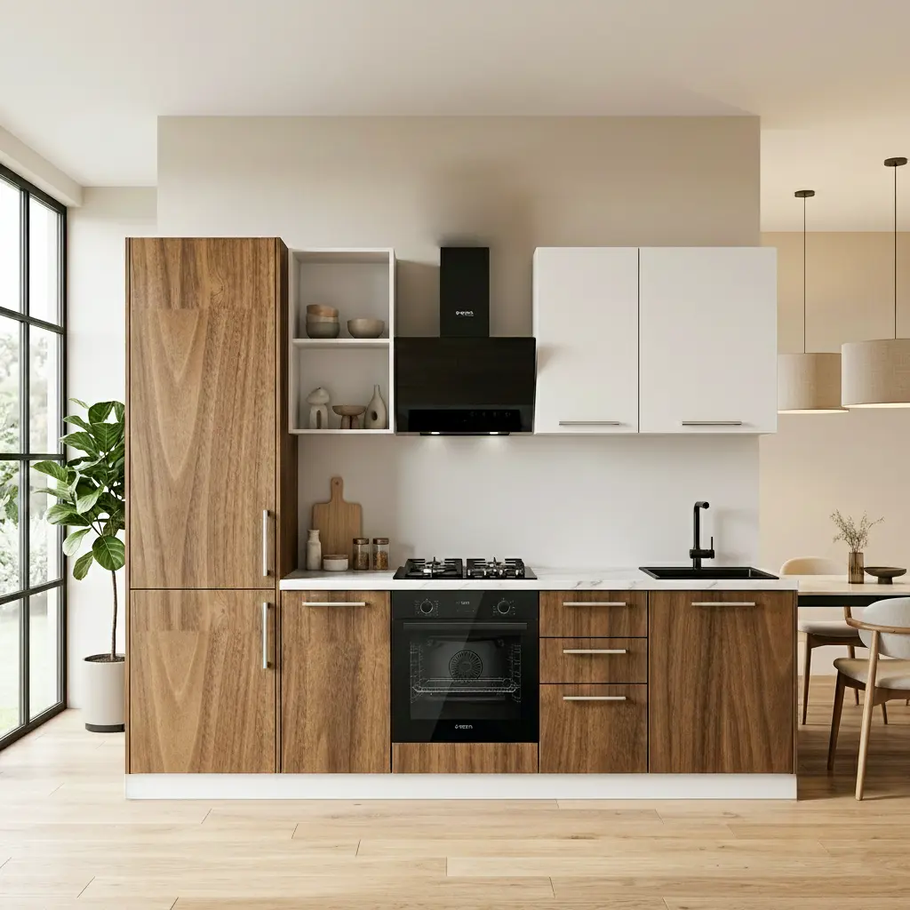 M2 Cuisine moderne complète, en blanc et noyer – Modèle « TARO » – Image 1