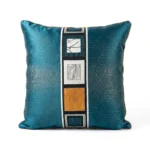 Sage Green Velvet Decorative Throw Pillow with Embroidered Geometric Band and Textured Detail. - Image 2