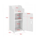 Narrow White Floor Cabinet with Slatted Door and Open Top Shelf - Compact Wooden Storage Organizer for Bedroom, Bathroom, or Living Room. - Image 5