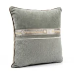 Sage Green Velvet Decorative Throw Pillow with Embroidered Geometric Band and Textured Detail. - Image 2