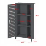 Modern Grey Bathroom Floor Cabinet with Slatted Door and Open Shelves - Narrow Storage Organizer for Towels. - Image 4