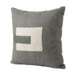 Modern Grey Woven Throw Pillow with Sherpa Patch and Faux Leather Strap Accent. - Image 2