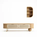 Unité TV « CURVA » en couleur Beige bois, dimensions : 200 x 47 x 40 – Image 2