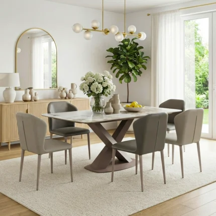 Ensemble de Table à Manger « NOCER » 7 Pièces – Gris et Beige