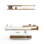 Unité TV « PROVENCE » en couleur beige et blanc bois, dimensions : 200 x 45 x 40 - Avec Table Basse – Image 2
