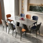 Ensemble de Table à Manger « MARNOR » 9 Pièces – Orange et Bleu foncé