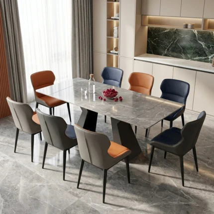 Ensemble de Table à Manger « MARNOR » 9 Pièces – Orange et Bleu foncé