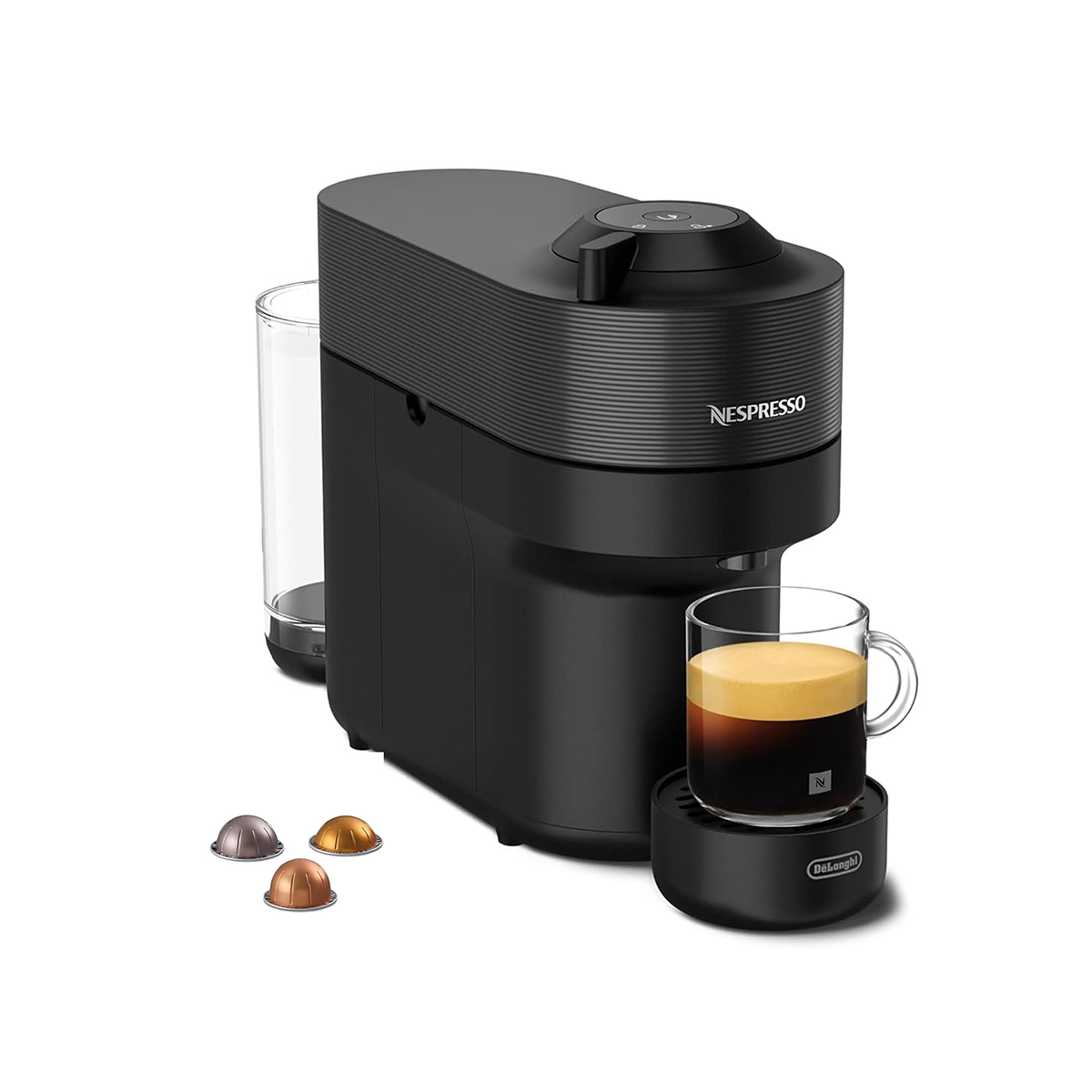 25 Nespresso Machine à Café Vertuo POP Noir, Capsules café Vertuo seulement, Technologie Centrifusion, 5 Tailles de Tasses + Kit de Bienvenue. – Image 1
