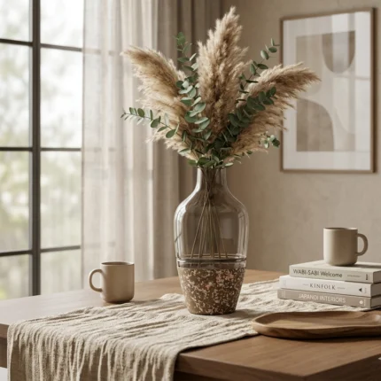 Vase Moderne Bicolore en Verre et Céramique Mouchetée - Décoration Boho Japandi pour Herbe de la Pampa et Fleurs Séchées