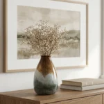 Vase en Céramique Émaillée Artisanal - Petit Vase Décoratif aux Tons Terreux Marron, Crème et Vert pour Fleurs Séchées