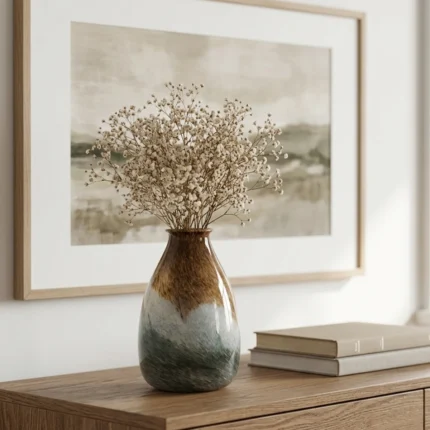 Vase en Céramique Émaillée Artisanal - Petit Vase Décoratif aux Tons Terreux Marron, Crème et Vert pour Fleurs Séchées