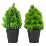 Set of 2 Mini Artificial Pine Trees in Black Pots - Realistic Faux Greenery Plants for Desk, Shelf, and Home Decor - Image 2