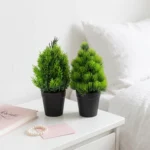 Lot de 2 Mini Arbres Artificiels en Pots Noirs - Fausse Végétation Réaliste pour Bureau, Étagère et Décoration Intérieure