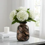 Vase en Verre Moderne Noir et Bronze à Motifs Tourbillonnants - Pièce Centrale Marbrée Décorative pour Hortensias et Décoration Intérieure.