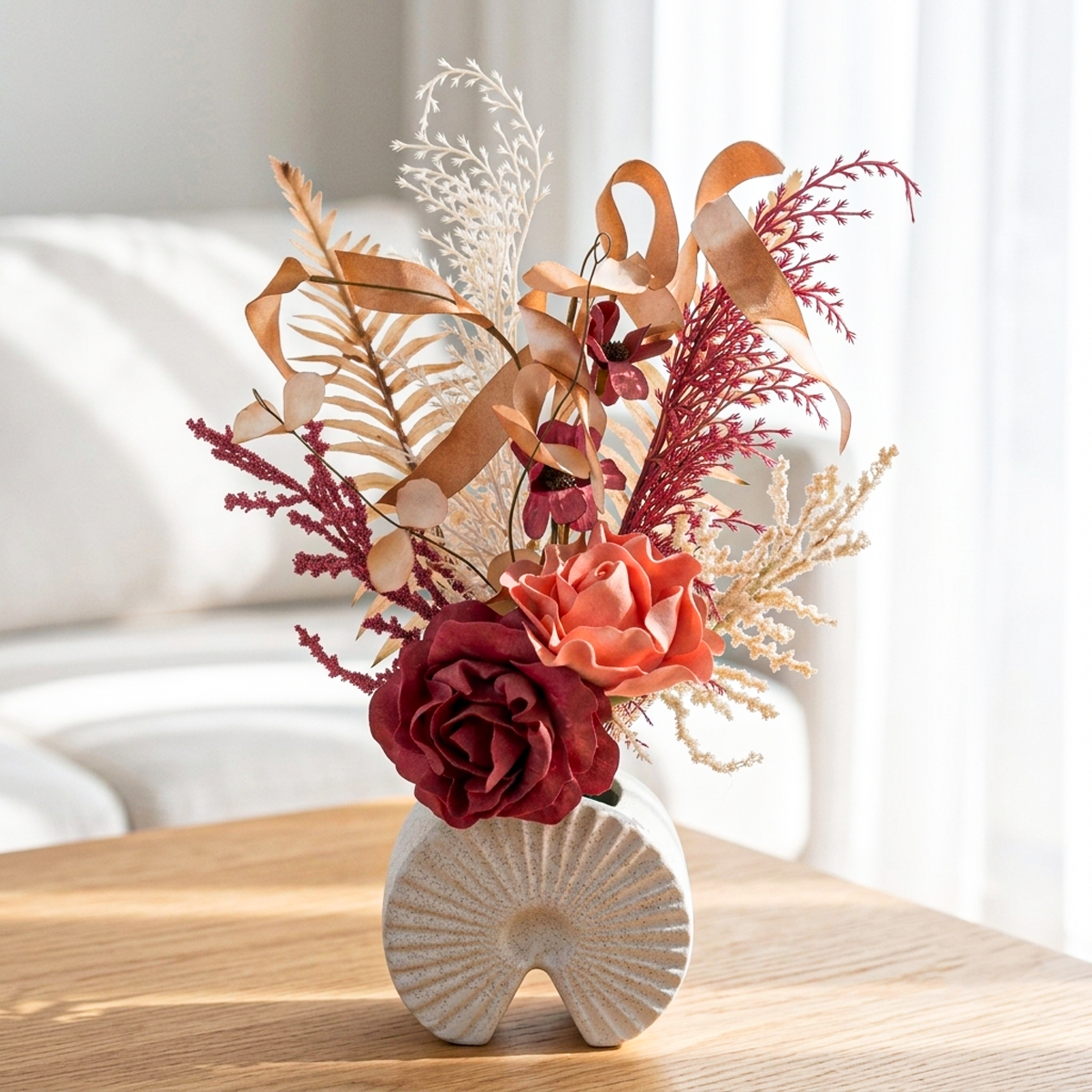 40 Vase en Céramique Moderne en Arche Moucheté avec Arrangement Floral Séché - Pièce Centrale Déco Boho avec Roses Artificielles et Herbes Séchées. – Image 1