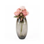 Vase en Verre Côtelé Noir Fumé Élégant - Vase à Fleurs Ovale Moderne pour la Décoration Intérieure. – Image 2