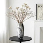 Vase en Céramique Moderne Effet Marbre - Vase Décoratif à Motifs Tourbillonnants Gris, Blanc et Or pour Fleurs et Branches Séchées.
