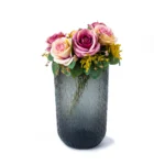 Grand Vase en Verre Texturé Bleu-Vert - Vase Cylindrique Ondulé Style Vintage pour Arrangements Floraux et Décoration Intérieure. – Image 2