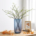 Grand Vase Cylindrique en Verre Texturé Bleu - Pièce Centrale Décorative Moderne pour Branches Séchées et Fleurs.