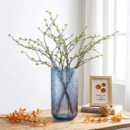 Grand Vase Cylindrique en Verre Texturé Bleu - Pièce Centrale Décorative Moderne pour Branches Séchées et Fleurs.