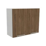 Meuble haut de cuisine, largeur 90 cm, équipée d'une étagère en deux couleurs : blanc ou bois de noyer.