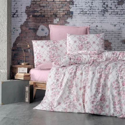 Ensemble de Literie en Coton Floral 6 Pièces - Drap-housse et 4 Taies d'Oreiller, Design Multicolore