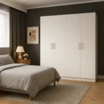 Armoire Moderne Blanche à 4 Portes - Grand Meuble de Rangement en Bois Mélaminé avec Étagères pour Chambre.