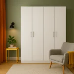Armoire Moderne Blanche à 4 Portes - Grand Meuble de Rangement en Bois Mélaminé avec Étagères pour Chambre. – Image 2