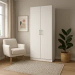 Armoire Moderne Blanche à 2 Portes - Meuble de Rangement Compact en Bois Mélaminé.