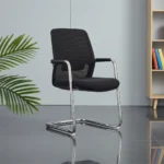 Chaise Visiteur Moderne Noire en Maille avec Base Cantilever Chromée - Chaise de Conférence Ergonomique avec Accoudoirs