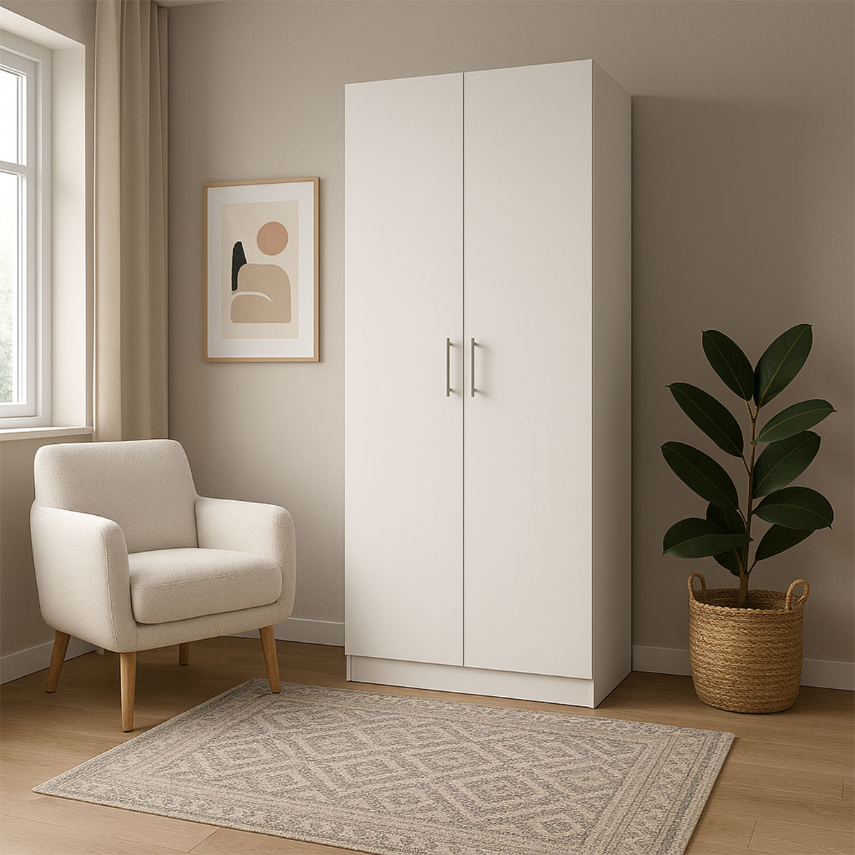 02-1 Armoire Moderne Blanche à 2 Portes - Meuble de Rangement Compact en Bois Mélaminé. – Image 1