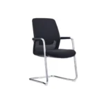 Chaise Visiteur Moderne Noire en Maille avec Base Cantilever Chromée - Chaise de Conférence Ergonomique avec Accoudoirs – Image 2