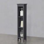 Tour de Rangement de Salle de Bain Grise Étroite à 3 Niveaux - Étagère de Sol Mince Organisatrice pour Petits Espaces.