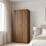 Armoire Moderne 2 Portes Finition Bois de Noyer - Meuble de Rangement Compact en Bois Mélaminé.