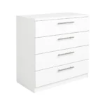 Commode Moderne Blanche à 4 Tiroirs - Meuble de Rangement en Bois Mélaminé avec Poignées Argentées. – Image 2