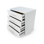 Commode Moderne Blanche à 4 Tiroirs - Meuble de Rangement en Bois Mélaminé avec Poignées Argentées. – Image 3