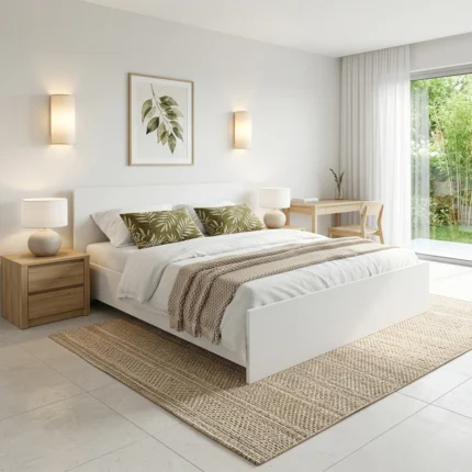 Cadre de Lit King Size 180cm Moderne Blanc - Lit Plateforme en Bois Mélaminé.