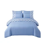 Ensemble de Literie en Coton Bleu Clair 6 Pièces Turkey Fashion avec Bordure Décorative - Housse de Couette, Drap-housse et 4 Taies d'Oreiller. – Image 2