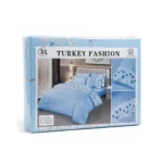 Ensemble de Literie en Coton Bleu Clair 6 Pièces Turkey Fashion avec Bordure Décorative - Housse de Couette, Drap-housse et 4 Taies d'Oreiller. – Image 3