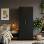 Armoire Moderne Noire à 2 Portes - Meuble de Rangement Compact en Bois Mélaminé.