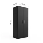 Armoire Moderne Noire à 2 Portes - Meuble de Rangement Compact en Bois Mélaminé. – Image 2