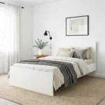Cadre de Lit Moderne Blanc 140cm - Lit Plateforme Minimaliste en Bois Mélaminé.